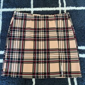 Cream Tan A-Line Mini Skirt Pleated Casual